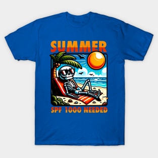 Funny skeleton tanning on the summer beach T-Shirt